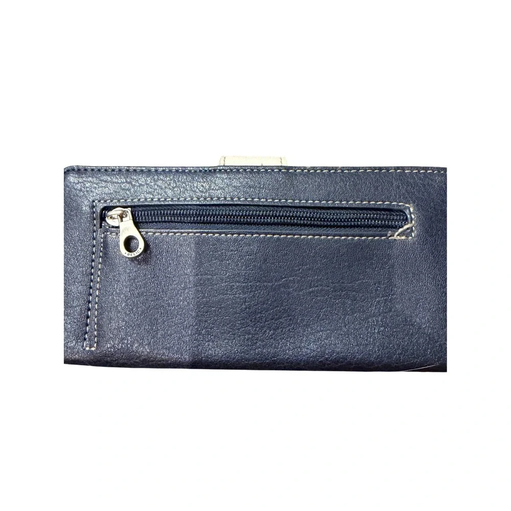 Relic Womens Navy Blue Bird Floral Applique Bifold Wallet‎ Snap Closure